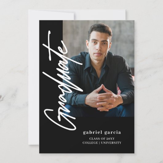 Einfache, moderne Foto Black Script Graduation Par Einladung (Vorderseite)