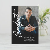 Einfache, moderne Foto Black Script Graduation Par Einladung (Stehend Vorderseite)