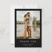 Einfache moderne Foto Black Wedding Dankeskarte (Vorderseite)