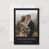 Einfache moderne Foto Black Wedding Dankeskarte (Vorderseite)