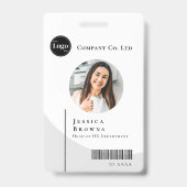 Einfache moderne Foto Black & White Mitarbeiter QR Ausweis (Vorderseite)