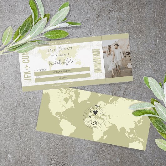 Einfache moderne Foto Boarding Pass Zielort Einladung