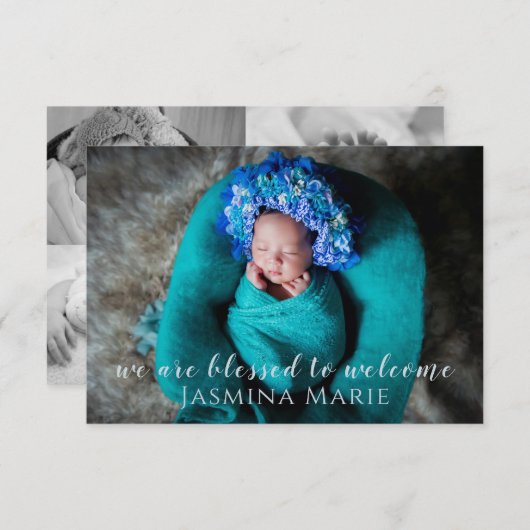 Einfache moderne Foto Collage Baby Girl Ankündigung (Vorne/Hinten)