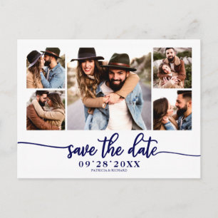 Einfache moderne Foto-Collage Hochzeit Save The Da Postkarte
