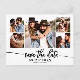 Einfache moderne Foto-Collage Hochzeit Save The Da Postkarte