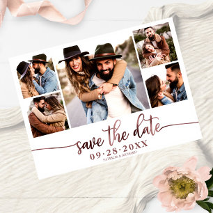 Einfache moderne Foto-Collage Hochzeit Save The Da Postkarte