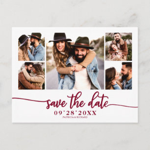 Einfache moderne Foto-Collage Hochzeit Save The Da Postkarte