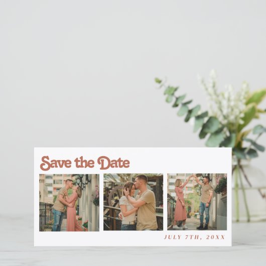Einfache moderne Foto Collage Hochzeit Save The Date (Stehend Vorderseite)