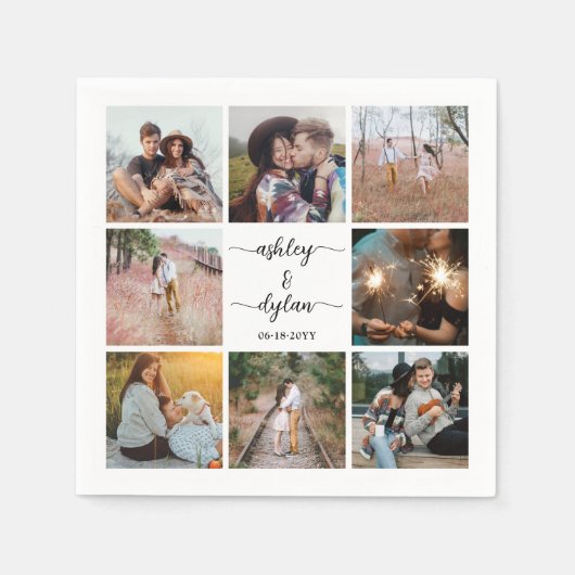 Einfache moderne Foto Collage & Script Hochzeit Serviette (Vorderseite)