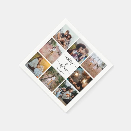 Einfache moderne Foto Collage & Script Hochzeit Serviette (Ecke)