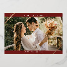Einfache moderne Foto Gold Fow Bow Holiday Card