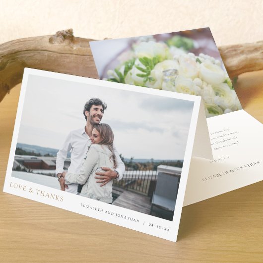 Einfache moderne Foto Gold Liebe und Dank Hochzeit Dankeskarte
