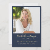 Einfache moderne Foto Gold Script Blue Memorial Ca Ankündigung (Vorderseite)