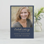 Einfache moderne Foto Gold Script Blue Memorial Ca Ankündigung (Stehend Vorderseite)