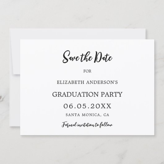 Einfache moderne Foto Graduierungspartei Save The Date (Rückseite)