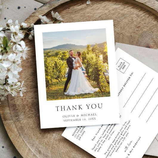 Einfache moderne Foto-Hochzeit Danke Postkarte
