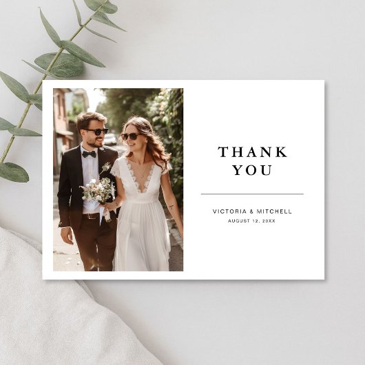 Einfache moderne Foto-Hochzeit  Dankeskarte