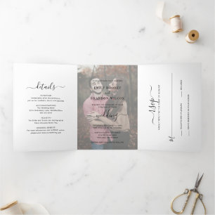 Einfache moderne Foto-Hochzeit elegant Dreifach Gefaltete Einladung
