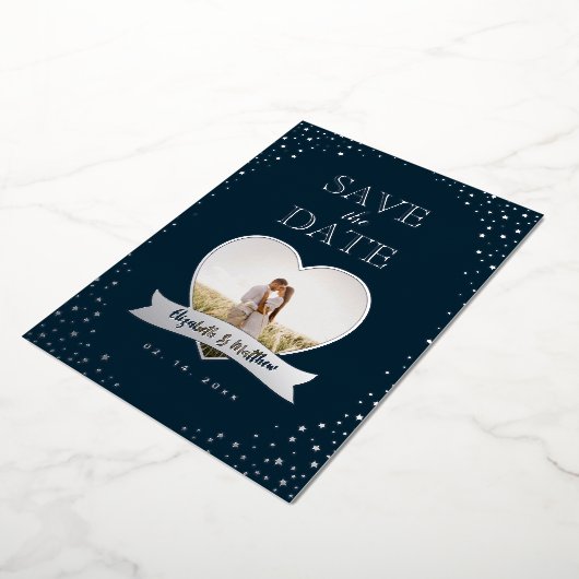 Einfache moderne Foto-Hochzeit spart das Datum Folieneinladung (Gedreht)