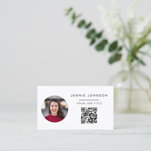 Einfache moderne Foto Minimal QR CODE Business Car Visitenkarte (Stehend Vorderseite)