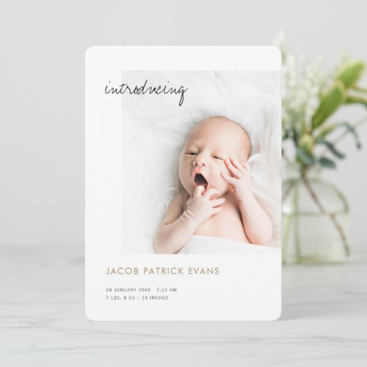 Einfache, moderne Foto- oder Mädchengeburt Ankündigung (Stehend Vorderseite)