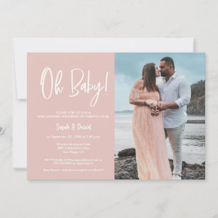 Einfache moderne Foto-Oh Baby Girl Pink Babyparty Einladung