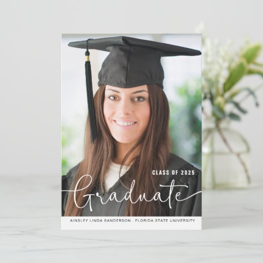 Einfache moderne Foto Script Abschluss Ankündigung (Stehend Vorderseite)