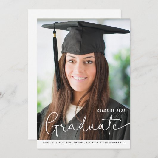 Einfache moderne Foto Script Abschluss Ankündigung (Vorne/Hinten)