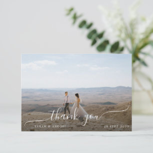 Einfache moderne Foto Script Boho Border Wedding Dankeskarte