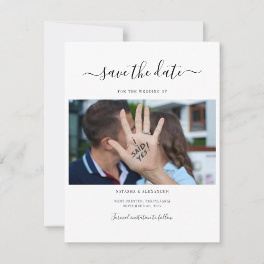 Einfache moderne Foto-Skripte Save the Date (Vorderseite)