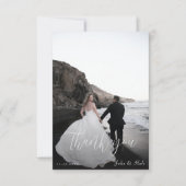 Einfache moderne Foto-Skriptrahmen-Hochzeit Dankeskarte (Vorderseite)