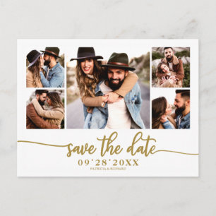 Einfache, moderne Fotocollage-Hochzeit spart das D Postkarte
