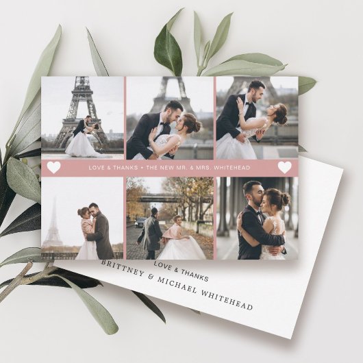 Einfache moderne FotoCollage Rosa Rosa Dankeskarte