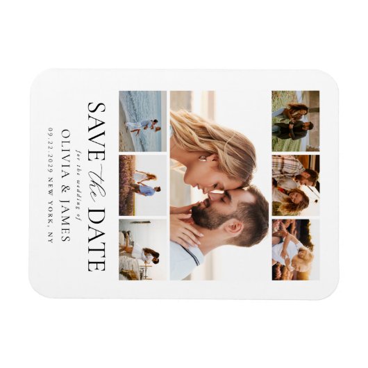 Einfache moderne Fotokollektion Hochzeit speichern Magnet (Horizontal)