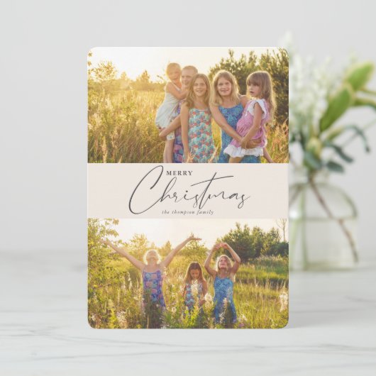 Einfache Moderne Frohe Weihnachten Grau-Script-Fot (Stehend Vorderseite)