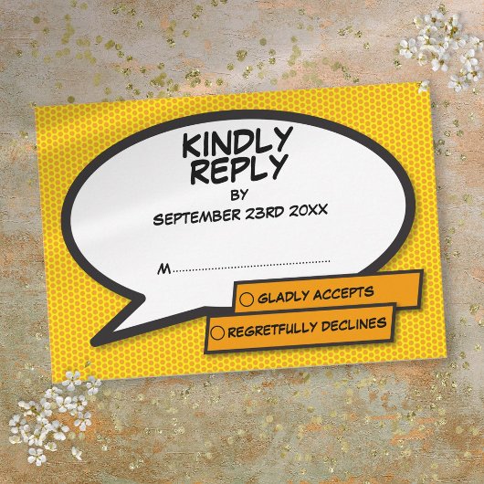 Einfache moderne Fun Comic Book Speech Blase RSVP Karte