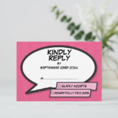 Einfache moderne Fun Pink Comic Buche Sprechblase RSVP Karte (Stehend Vorderseite)