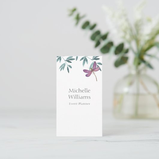 Einfache moderne Gartengrüne Botanische Dragonfly Visitenkarte (Stehend Vorderseite)