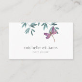 Einfache moderne Gartengrüne Botanische Dragonfly Visitenkarte (Vorderseite)