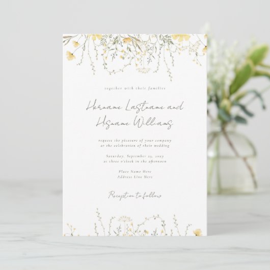 Einfache moderne, gelbe Wildblume QR UAWG Wedding Einladung (Stehend Vorderseite)