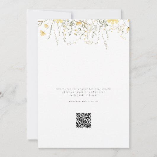 Einfache moderne, gelbe Wildblume QR UAWG Wedding Einladung (Rückseite)