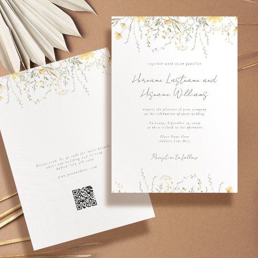 Einfache moderne, gelbe Wildblume QR UAWG Wedding Einladung