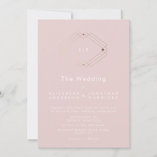 Einfache moderne geometrische Hochzeit mit goldfar Einladung (Vorderseite)