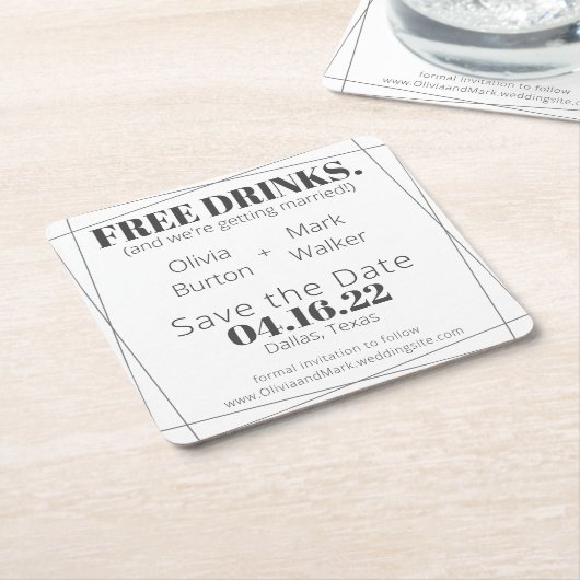 Einfache, moderne Getränke Save the Date Untersetz Rechteckiger Pappuntersetzer (angewinkelt)