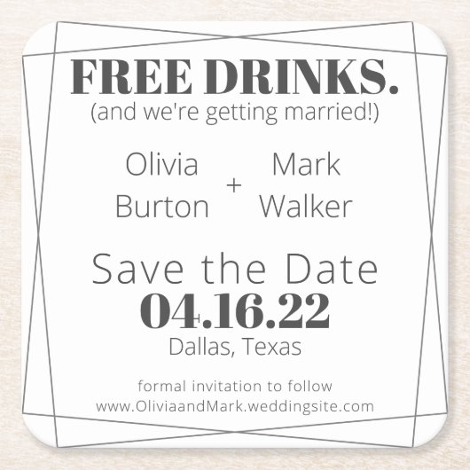 Einfache, moderne Getränke Save the Date Untersetz Rechteckiger Pappuntersetzer (Vorderseite)