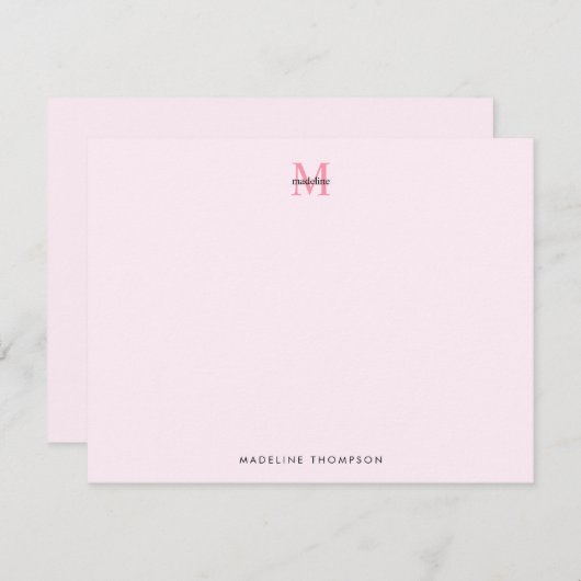 Einfache moderne Girl-Pink-Monogramm Mitteilungskarte (Vorne/Hinten)