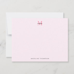 Einfache moderne Girl-Pink-Monogramm Mitteilungskarte