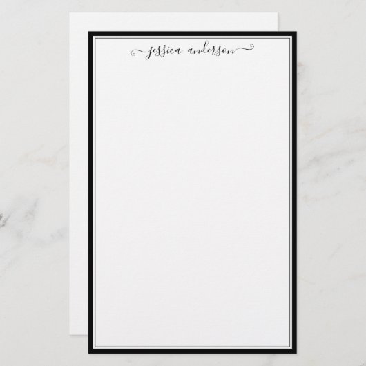 Einfache moderne Girly Black Script Schriftart Cal Briefpapier (Vorne/Hinten)