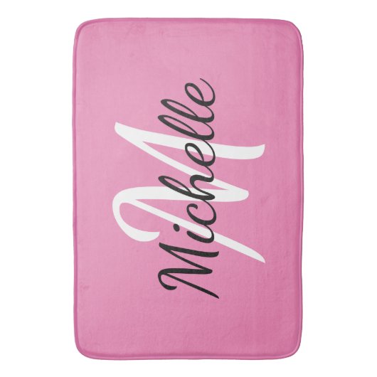 Einfache moderne Girly Pink Monogramm Initial + Na Badematte (Vorderseite Vertikal)