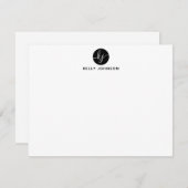 Einfache moderne Girly Script Circle Monogram Blac Mitteilungskarte (Vorne/Hinten)